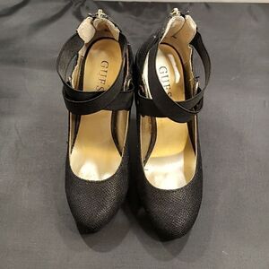 GUESS SHIMMER GLITTER CRISS-CROS STRAPS HIGH HEEL STILETTO PUMP